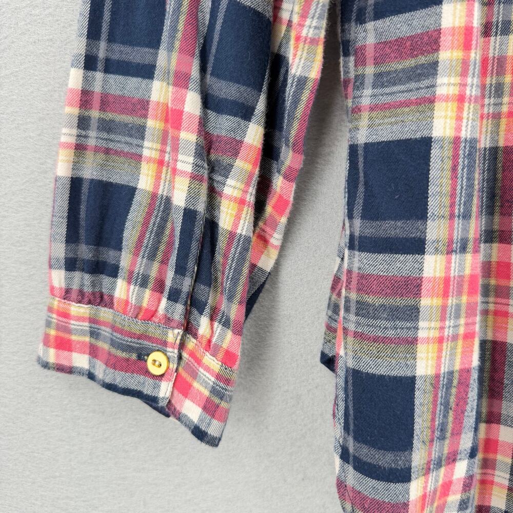 Anthropologie Isabella Sinclair Pink Navy 100% Cotton Ruffle Plaid Academia Top - Picture 8 of 13